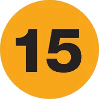 Tape Logic® Number Labels, "15", 1" Circle, Fluorescent Orange, 500/Roll