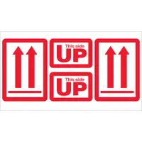 Tape Logic® Labels, "This Side Up", Arrow, 5" x 9", Red/White, 500/Roll
