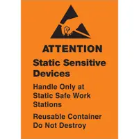 Tape Logic® Labels, "Static Sensitive Devices", 1 3/4" x 2 1/2", Black/Orange, 500/Roll