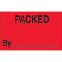 Tape Logic® Labels, "Packed By", 1 1/4" x 2", Fluorescent Red, 500/Roll