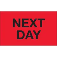 Tape Logic® Labels, "Next Day", 3" x 5", Fluorescent Red, 500/Roll