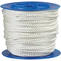 Twisted Nylon Rope, 1/4", 1,480 lb, White, 600'/Case