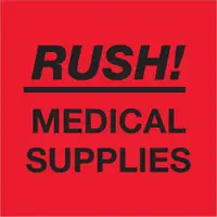 Tape Logic® Labels, "Rush - Medical Supplies", 4" x 4", Fluorescent Red, 500/Roll