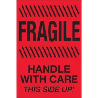 Tape Logic® Labels, "Fragile - Handle With Care - This Side Up", 4" x 6", Fluorescent Red, 500/Roll