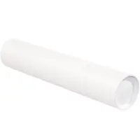 Mailing Tubes with Caps, 4" x 18", White, 15/Case