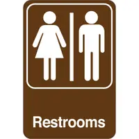 "Men/Women Restrooms" Facility Sign, 9" x 6", Brown/White, 1/Each