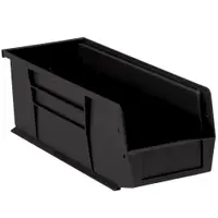 Plastic Stack & Hang Bin Boxes, 10 7/8" x 4 1/8" x 4", Black, 12/Case