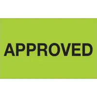 Tape Logic® Labels, "Approved", 1 1/4" x 2", Fluorescent Green, 500/Roll