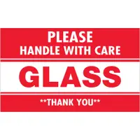 Tape Logic® Labels, "Glass - Please Handle With Care", 3" x 5", Red/White, 500/Roll