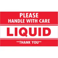 Tape Logic® Labels, "Please Handle With Care - Liquid - Thank You, 3" x 5", Red/White, 500/Roll