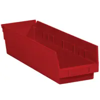 Plastic Shelf Bin Boxes, 17 7/8" x 4 1/8" x 4", Red, 20/Case