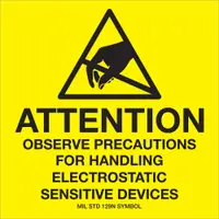 Tape Logic® Labels, "Attention - Observe Precautions", 4" x 4", Black/Yellow, 500/Roll