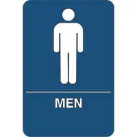 "Men Restroom" ADA Compliant Plastic Sign, 9" x 6", Blue/White, 1/Each