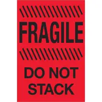 Tape Logic® Labels, "Fragile - Do Not Stack", 4" x 6", Fluorescent Red, 500/Roll