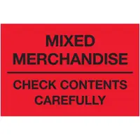 Tape Logic® Labels, "Mixed Merchandise Check Contents Carefully", 2 x 3", Fluorescent Red, 500/Roll