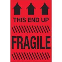 Tape Logic® Labels, "This End Up - Fragile", 2" x 3", Fluorescent Red, 500/Roll