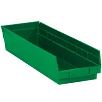 Plastic Shelf Bin Boxes, 23 5/8" x 6 5/8" x 4", Green, 8/Case