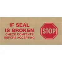 Tape Logic® #7500 Pre-Printed Reinforced Water Activated Tape, "Stop", 3" x 450', Kraft, 10/Case
