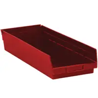 Plastic Shelf Bin Boxes, 23 5/8" x 8 3/8" 4", Red, 6/Case