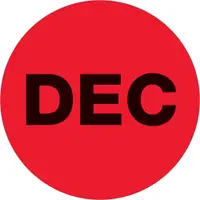 Tape Logic® Months of the Year Labels, "DEC", 2" Circle, Fluorescent Red, 500/Roll