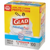 Glad® ForceFlex® Trash Bags, 13 Gallon, 24" x 28 3/8", White, 100/Case