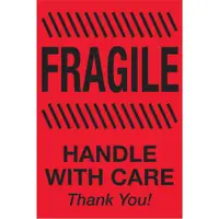 Tape Logic® Labels, "Fragile - Handle With Care", 2" x 3", Fluorescent Red, 500/Roll
