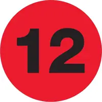 Tape Logic® Number Labels, "12", 2" Circle, Fluorescent Red, 500/Roll