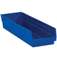 Plastic Shelf Bin Boxes, 23 5/8" x 6 5/8" x 4", Blue, 8/Case