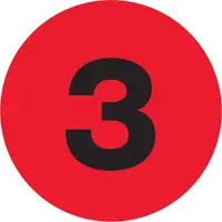 Tape Logic® Number Labels, "3", 3" Circle, Fluorescent Red, 500/Roll