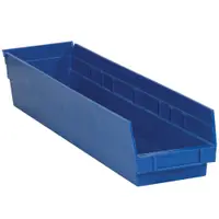 Plastic Shelf Bin Boxes, 23 5/8" x 4 1/8" x 4", Blue, 16/Case