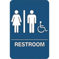"Men/Women Accessible" ADA Compliant Plastic Sign, 9" x 6", Blue/White, 1/Each