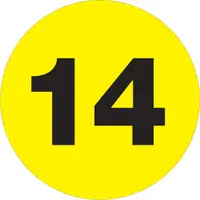 Tape Logic® Number Labels, "14", 3" Circle, Fluorescent Yellow, 500/Roll