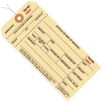 Inventory Tags, 1 Part Stub Style #8, Pre-Wired, (1000-1999), 6 1/4" x 3 1/8", Manila, 1000/Case