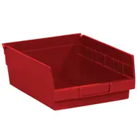 Plastic Shelf Bin Boxes, 11 5/8" x 11 1/8" x 4", Red, 8/Case