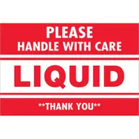 Tape Logic® Labels, "Please Handle With Care - Liquid - Thank You, 2" x 3", Red/White, 500/Roll
