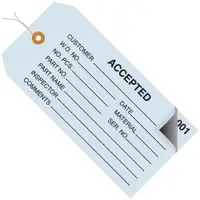 Inspection Tags, 2 Part, Numbered 001-499, Pre-Wired, "Accepted", 4 3/4" x 2 3/8", Blue, 500/Case