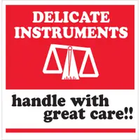 Tape Logic® Labels, "Delicate Instruments - HWC", 4" x 4", Red/White/Black, 500/Roll