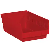 Plastic Shelf Bin Boxes, 11 5/8" x 6 5/8" x 4", Red, 30/Case