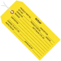 Inspection Tags, Pre-Strung, "Scrap", 4 3/4" x 2 3/8", Yellow, 1000/Case