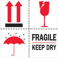 Tape Logic® Labels, "Fragile - Keep Dry", 4" x 4", Red/White/Black, 500/Roll