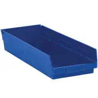 Plastic Shelf Bin Boxes, 23 5/8" x 8 3/8" x 4", Blue, 6/Case
