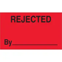 Tape Logic® Labels, "Rejected By", 3" x 5", Fluorescent Red, 500/Roll