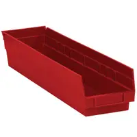 Plastic Shelf Bin Boxes, 23 5/8" x 4 1/8" x 4", Red, 16/Case
