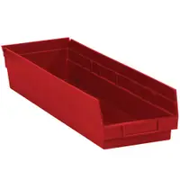 Plastic Shelf Bin Boxes, 23 5/8" x 6 5/8" x 4", Red, 8/Case