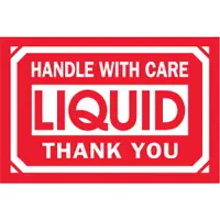 Tape Logic® Labels, "Handle With Care - Liquid - Thank You, 2" x 3", Red/White, 500/Roll