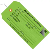 Inspection Tags, 2 Part, Numbered 001-499, Pre-Wired, "Repairable or Rework", 4 3/4" x 2 3/8", Green, 500/Case