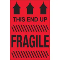 Tape Logic® Labels, "This End Up - Fragile", 4" x 6", Fluorescent Red, 500/Roll
