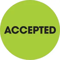 Tape Logic® Labels, "Accepted", 2" Circle, Fluorescent Green, 500/Roll