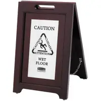 Wooden Wet Floor Sign, 2-Sided Multi-Lingual Stand, 15" x 24", Brown, 1/Each