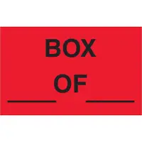 Tape Logic® Labels, "Box ___ Of ___", 1 1/4" x 2", Fluorescent Red, 500/Roll